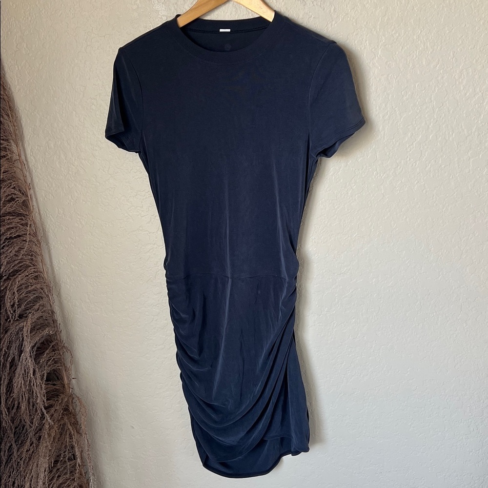 Lululemon charcoal black drapey ruched side wrap dress - Picture 3 of 7